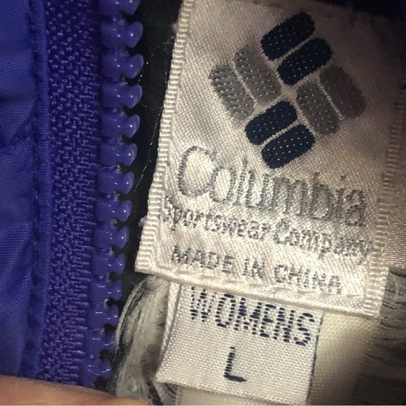 COLUMBIA Sportswear Down Zip Puffer Jacket Reversible Black & Bluish Purple sz L - Picture 7 of 8